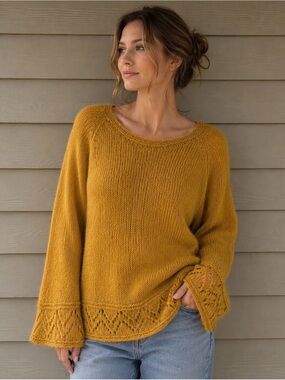 Handmade Knit Alpaca Silk Lurex Elegant Mustard Curry Lightweight Sweater